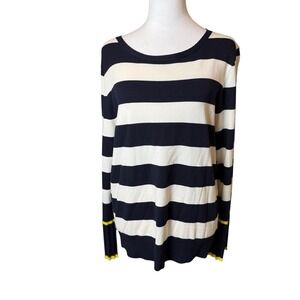 NWT Talbots Navy White Stripe Pullover Sweater Pleated Cuffs Nautical Coastal LG